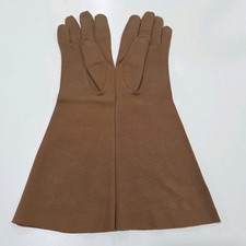 Vintage 1950s ELVETTE DAWNELLE Brown Cotton Women Gloves Size 7 Extra Long USA