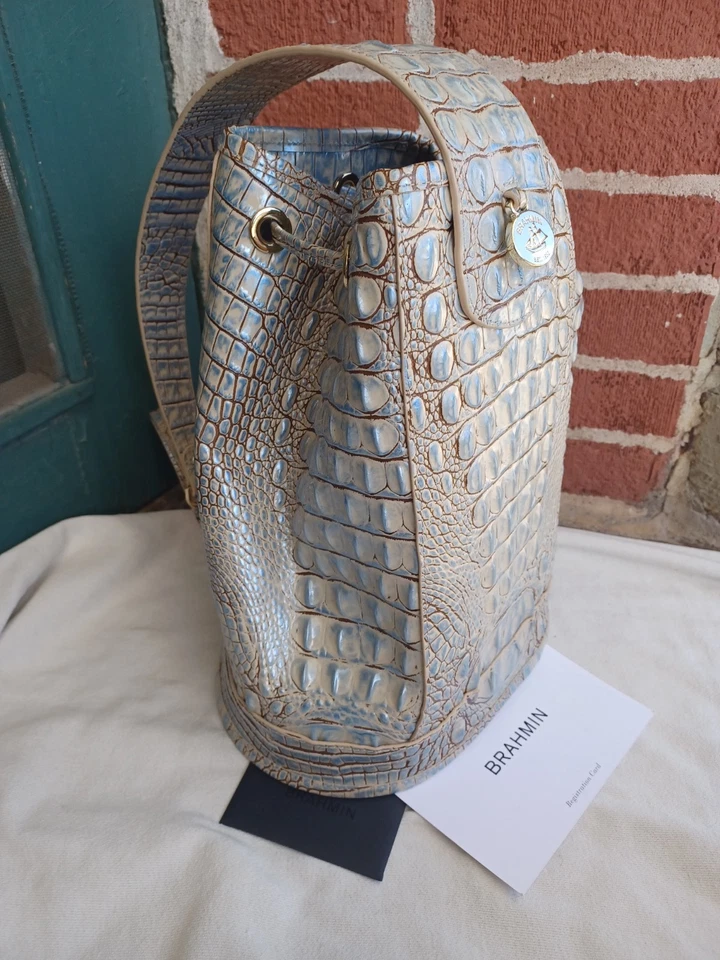 BOLSO MOCHILA DE CUERO BRAHMIN ALLIE BLUE HAZE MELBOURNE HLING COCODRILO EMBS USADO Foto 2 de 4