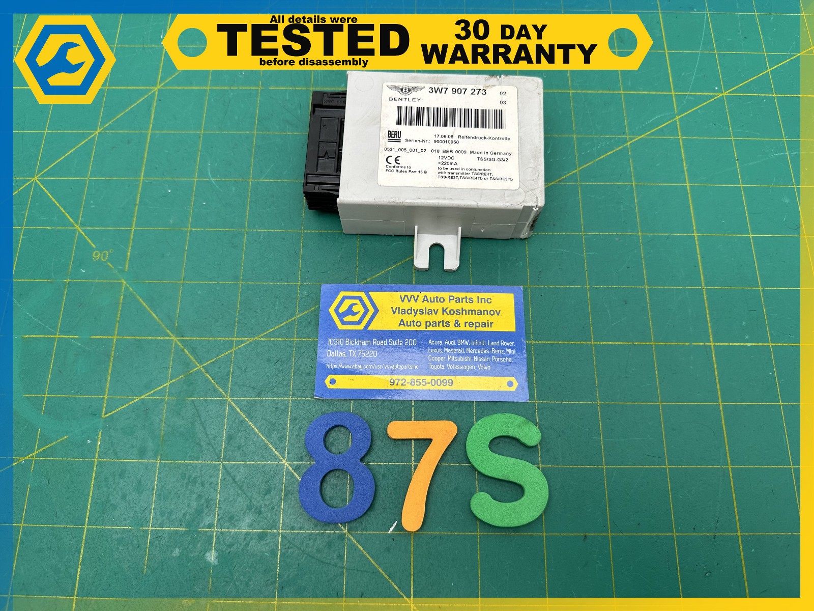 06-12 BENTLEY Flying Spur TIRE PRESSURE MONITORING SENSOR OEM