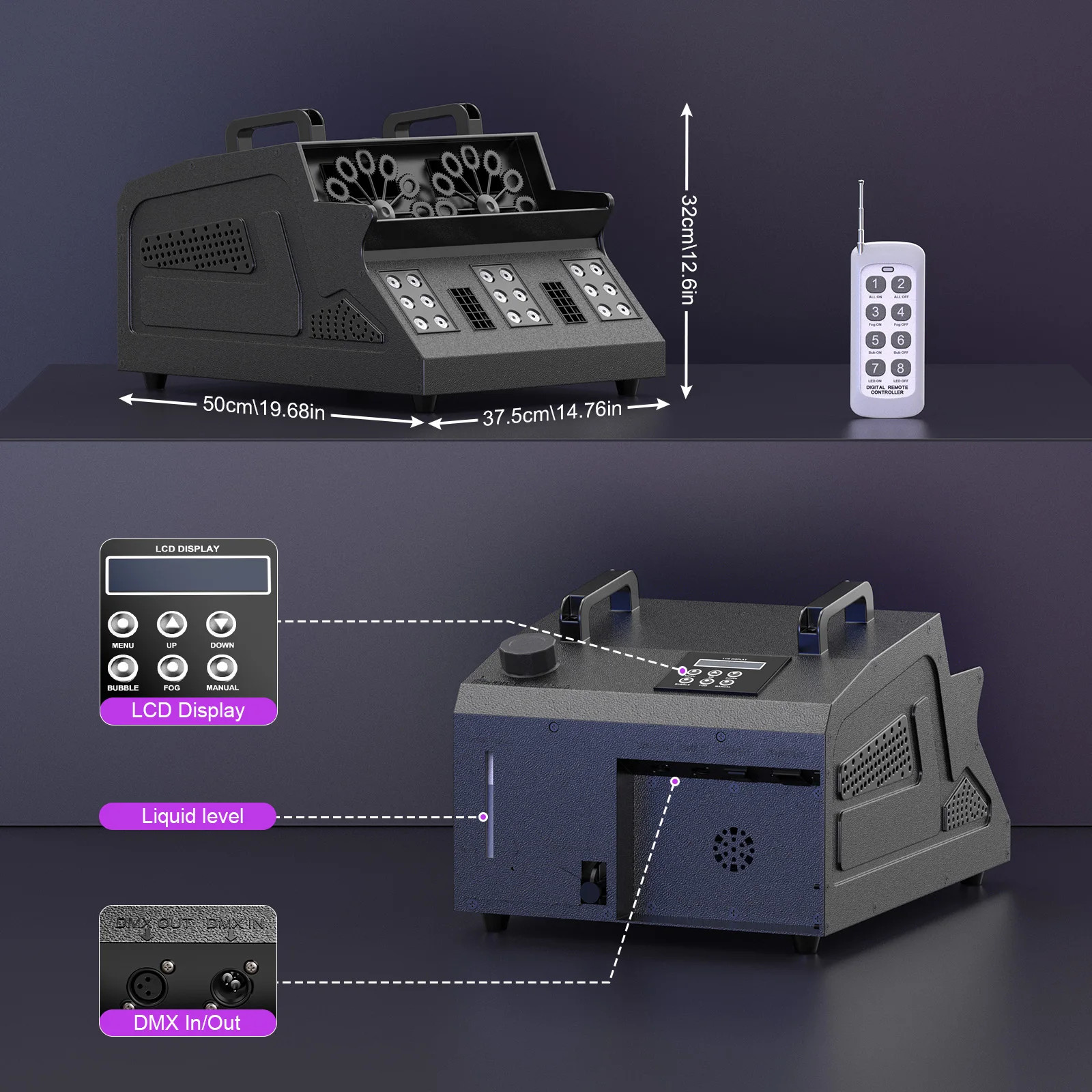 1500W Bubble Fog Machine 8 RGB 3IN1 LED Smoke Bubble Machine DMX Stage Light US