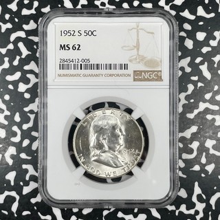 1952 S U.S. 50 Cents Franklin Half Dollar NGC MS62 Lot#HP480 Silver! Nice UNC!