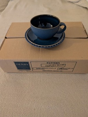 Blau, zeitlos, britisch: 6er Set Denby  Reflex Blue  Teetassen & Untertassen