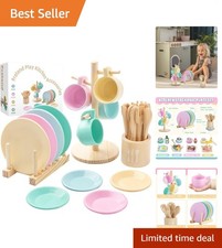 Montessori 27-Piece Wooden Kitchen Set - Colorful Play Dishes for Creative Kids