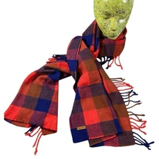 Coach Oversized Wool Fringed Plaid Scarf 