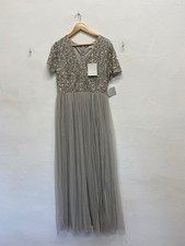 Fabulous Maya deluxe Maxi Dress UK 16 Grey sequin new CM571