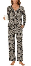 Bestbee Womens Pajama Set, 2 Piece Lounge Outfits V Large, Floral Khaki-black