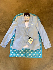 Black N Bianco Boys Size 16 Light Blue Blazer Vest 2 Piece Formal Set NWT