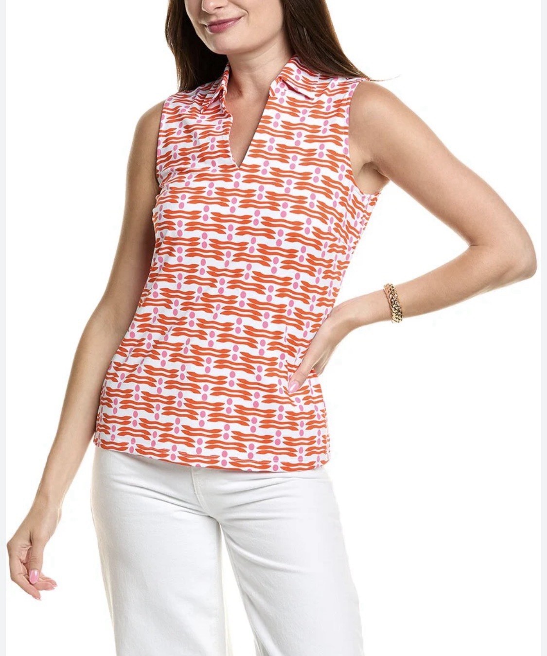 J.Mclaughlin Aida Knit Sleeveless Top White Red Pink Edition Dot Sz L $148 NWT💚
