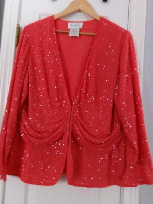 CHADWICKS Coral Beaded Jacket Size 16W Dressy