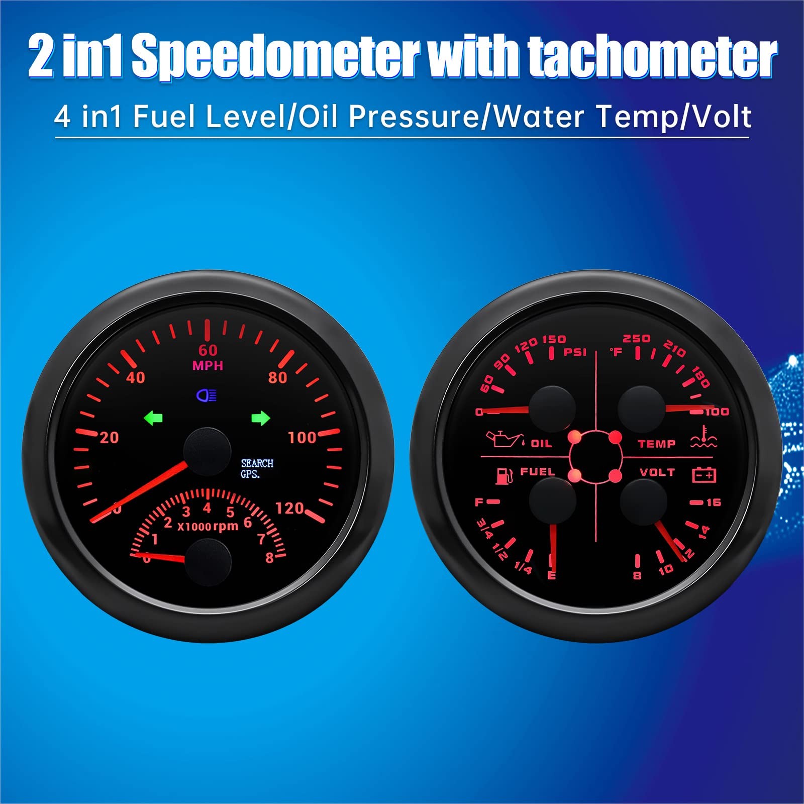 GPS Speedometer Gauge Set - GPS Speedometer with Tachometer,Fuel Level Water ...