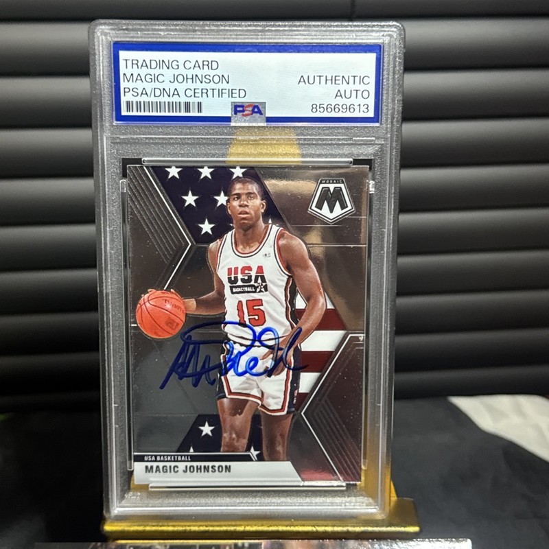 Magic Johnson Autographed Fleer Mosaic Auth BGS Lakers USA Basketball #255