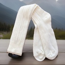 VTG Socks Hosiery 1990s Cable Knit 9-11 20" Stockings School Girl Ivory 80s NOS