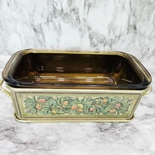 Vintage Pyrex Amber Loaf Pan 213 Ovenware 1.5 L Teleflora Serving Tray USA Made