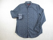 Robert Graham Shirt Mens XL Grey Geometric Paisley Luxury Flip Cuff Damask