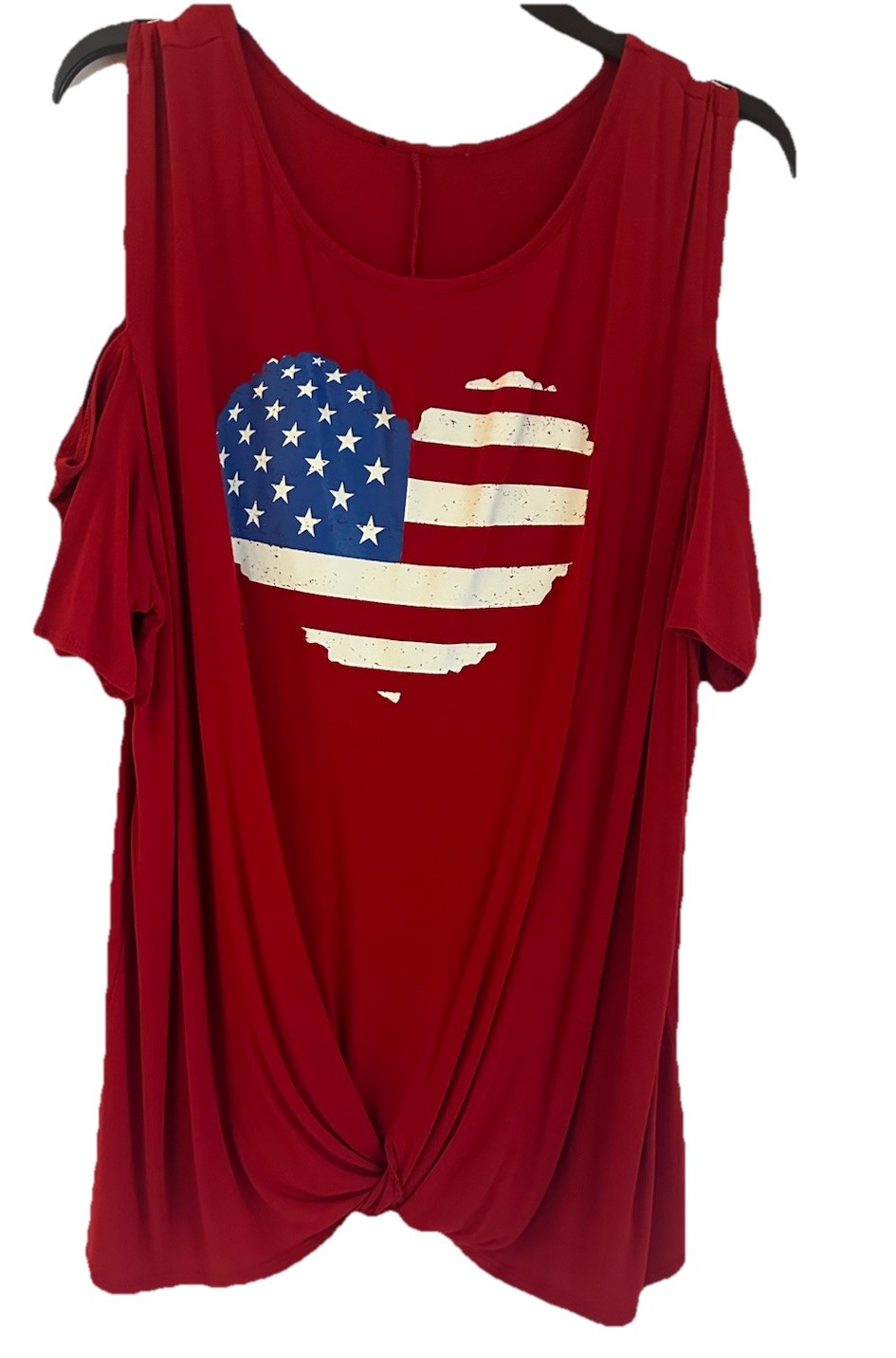 Women’s Plus Size 2X Heart American Flag Cold Shoulder Top