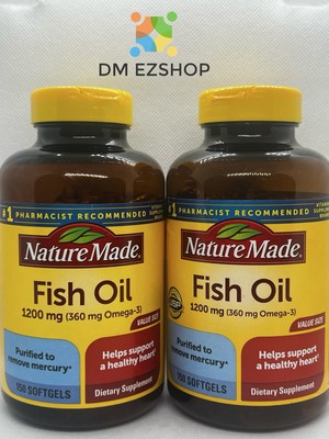 2 Nature Made Fish Oil 1200mg (360mg Omega-3) 150 Softgels Ea Bottle. Ex 02/27+