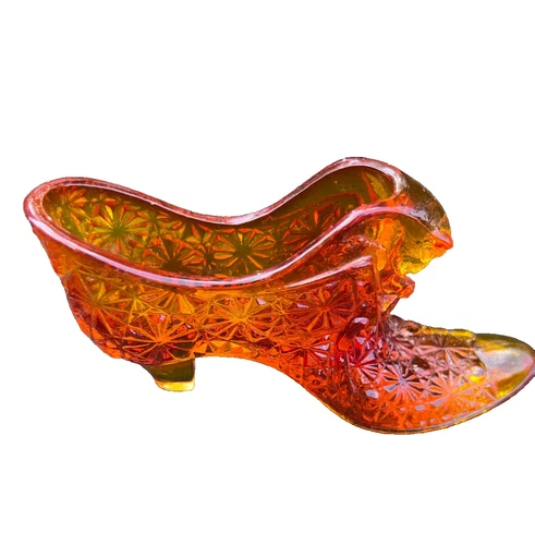 Vintage Amber Yellow Fenton Daisy  Glass Shoe Slipper Boot