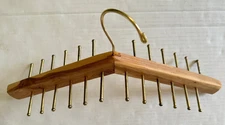 Vintage Wood & Brass Tie Rack Belt Holder Organizer Closet Hanger 24 Pegs