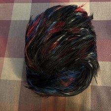 Vintage Women's Tall Bubble Pillbox Hat with Black, Red and Blue Feathers