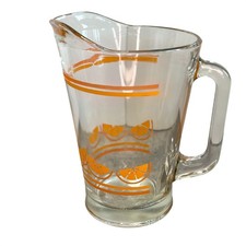 Vtg Orange Slice Glass Pitcher Retro Citrus Juice Carafe Mid Century Beverage