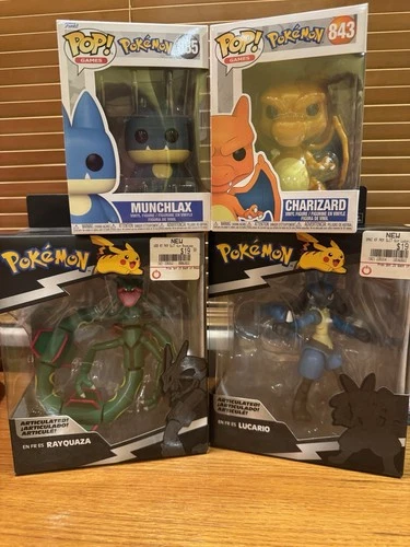 Pokémon Figure Lot Rayquaza & Lucario + Charizard & Munchlax Funko Pops New!