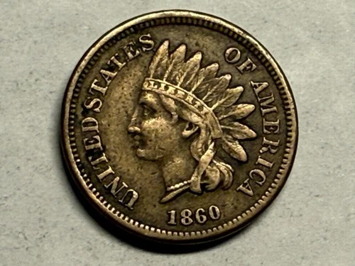 1860 pointed bust copper-nickel INDIAN HEAD U.S. Cent. Solid VF. #q1
