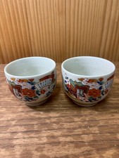 Tasses à thé anciennes en porcelaine japonaise Kutani - ensemble Yunomi à fle...