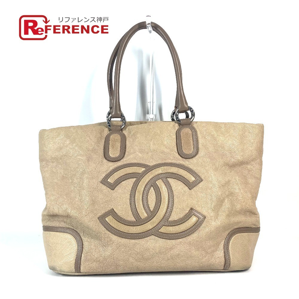 CHANEL Coco CC Logo Leather Shoulder Tote Bag Beige Pre-Owned