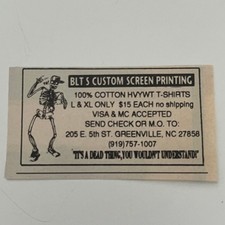 BLT S Custom Screen Printing Cotton Hvywt T-Shirts Greenville 1992 Ad SAH7-3-SR