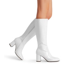 Women Square Toe Low Chunky Block Heel Gogo Boots Side Zipper Knee High Boots