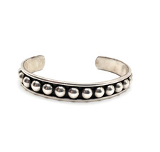Vintage Taxco Mexico 925 Sterling Silver Beaded Cuff Bracelet 27.3g Adjustable