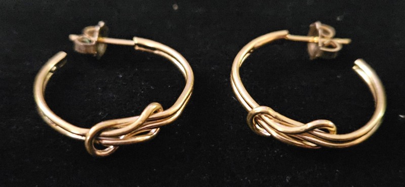14k Tested: Vintage;  14k Tested Knot Hoop 20mm Earrings, 1/20 12k backings