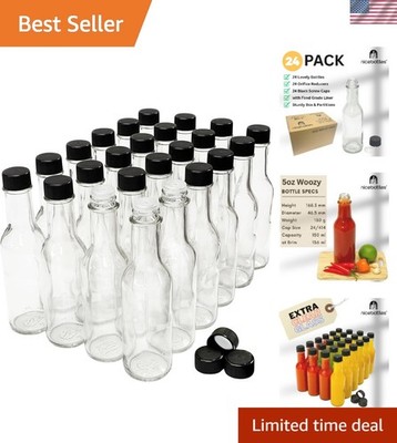 24 Reusable Hot Sauce Bottles - 5 Oz Clear Glass with Sturdy Case Packaging