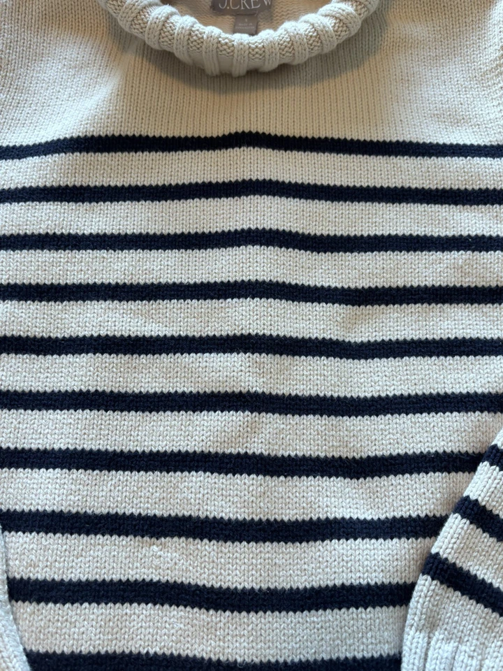 J.CREW COTTON TURTLENECK SWEATER IN STRIPE - IVORY & NAVY - SIZE SMALL - Image 3 of 4