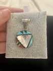 Zuni Native American Stamped Mother Of Pearl Turquoise Onyx Red Coral Pendant — photo 5