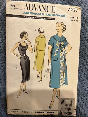 Pattern 7927 Vintage Advance Pattern 7927 Size 12 Bust 30 Pre Cut Scooped Neck ...