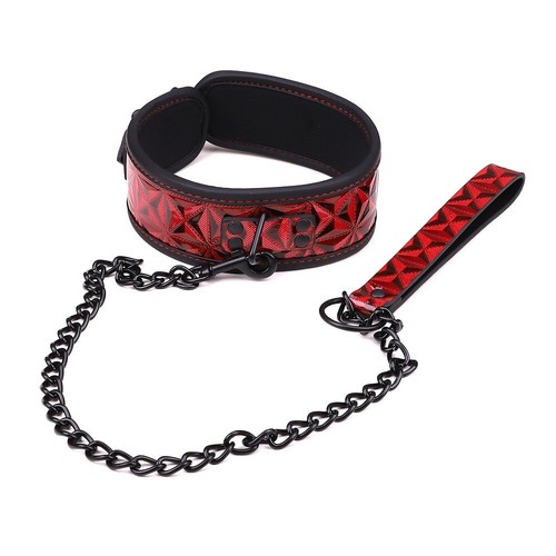 Halsband mit Leine Halskette Halsfesseln SM Bondage Erotik rot schwarz BDSM - Bild 3 von 6
