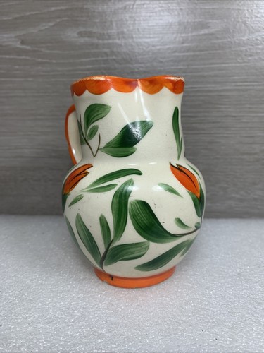 Vintage Erphila Art Pottery Czecho Slovakia Orange Poppie Flower Creamer Pitcher - Picture 4 of 8