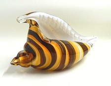 Art Glass Conch Shell Sculpture Paperweight White Encased Brown Gold