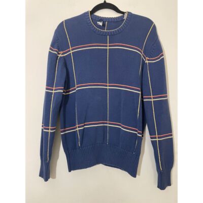 Vintage Damon Mens M Blue Plaid Crewneck Sweater Grandpa Y2K Colorful