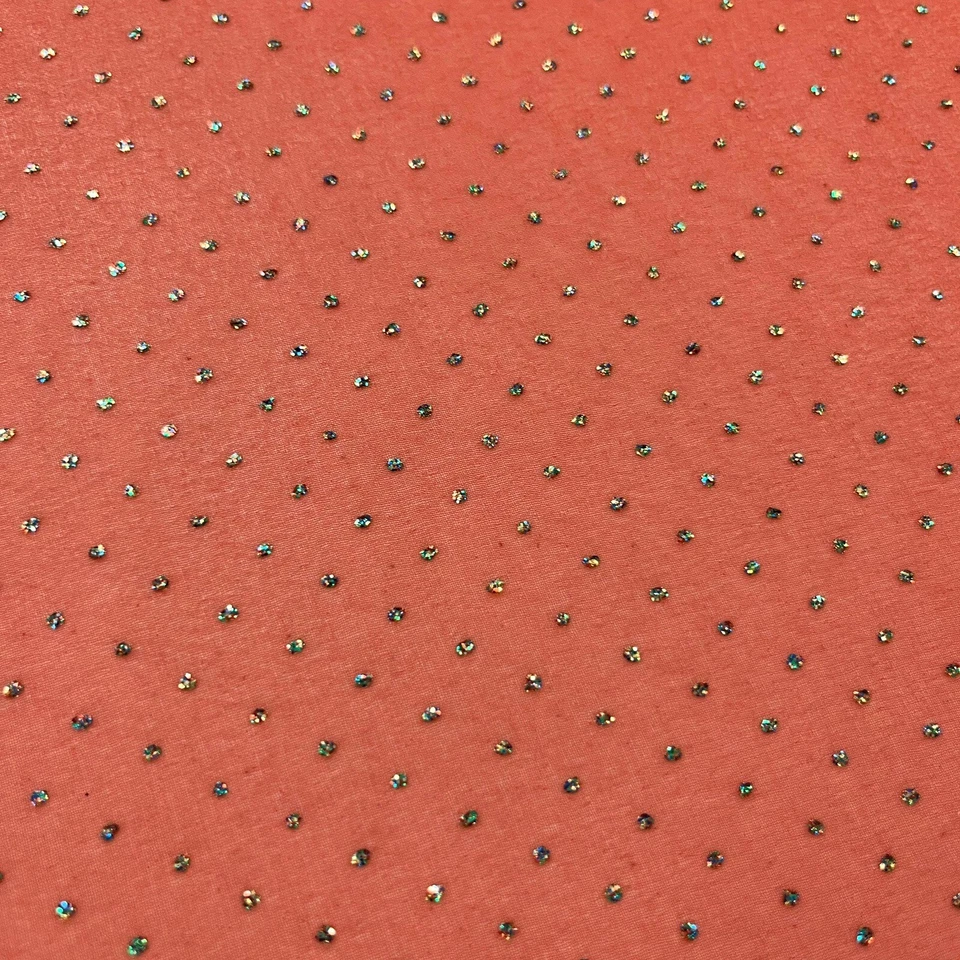 Tecido de bolinhas vintage anos 70 laranja queimado poliéster chiffon AB glitter 7 jardas BTY - Imagem 4 de 4