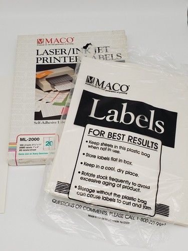 MACO Laser Ink Jet Printer Labels ONLY 60 Sheets 1200 Labels 1