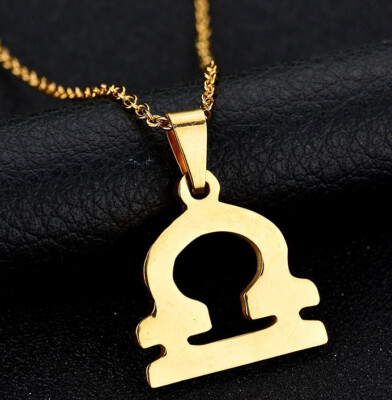 Ω Sternzeichen Waage Anhänger Kette Edelstahl goldfarben