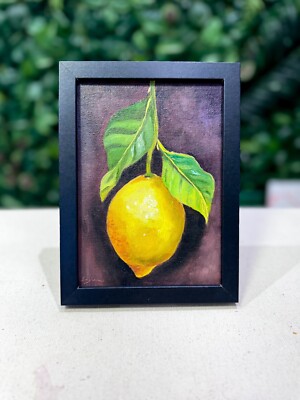 Zitrone Ölgemälde - MINI GERAHMT Realismus Original Fruchtiges Kunstwerk Zitrus Sale