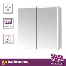 Double Mirrored Wall Bathroom Cabinet With Lights & Shaver Socket No Fog 65x70cm