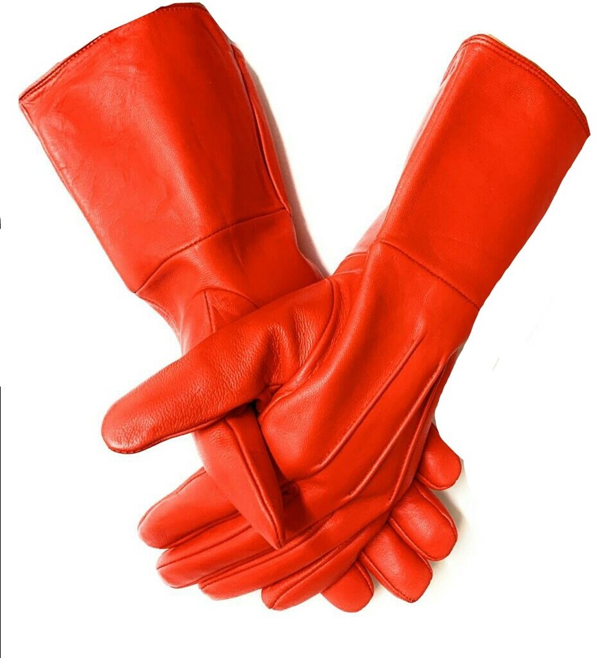 Men's Medieval Leather Gauntlet Gloves - Renaissance Cosplay Arm Cuffs (Black)