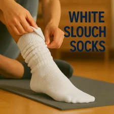 White Slouch Socks Extra Long Scrunch Knee-High Retro Boot Warm and Cozy