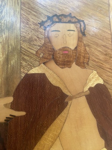 Jesus Marquetry 21” x 23” Religious Wood Picture Of Jesus & Others - Picture 18 of 24