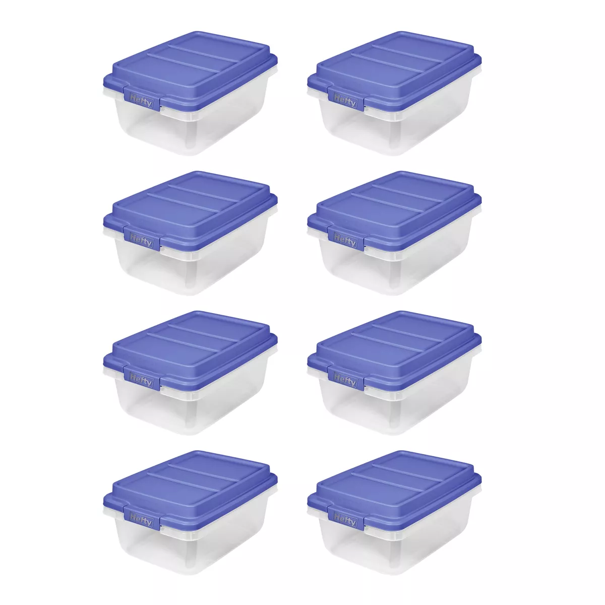 8X Hefty 18 Qt. Clear Plastic Storage Bin with Blue HI-Rise Lid