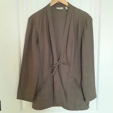 Nordstrom Tie Front Linen Jacket with Pockets Brown Size 6